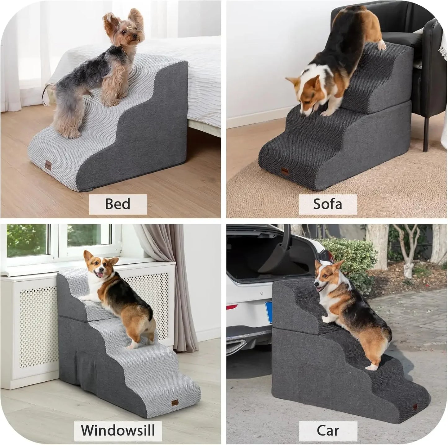 Dog Stairs for High Beds, 4-Step Dog Steps for Small Dogs and Cats, Foldable Pet Stairs