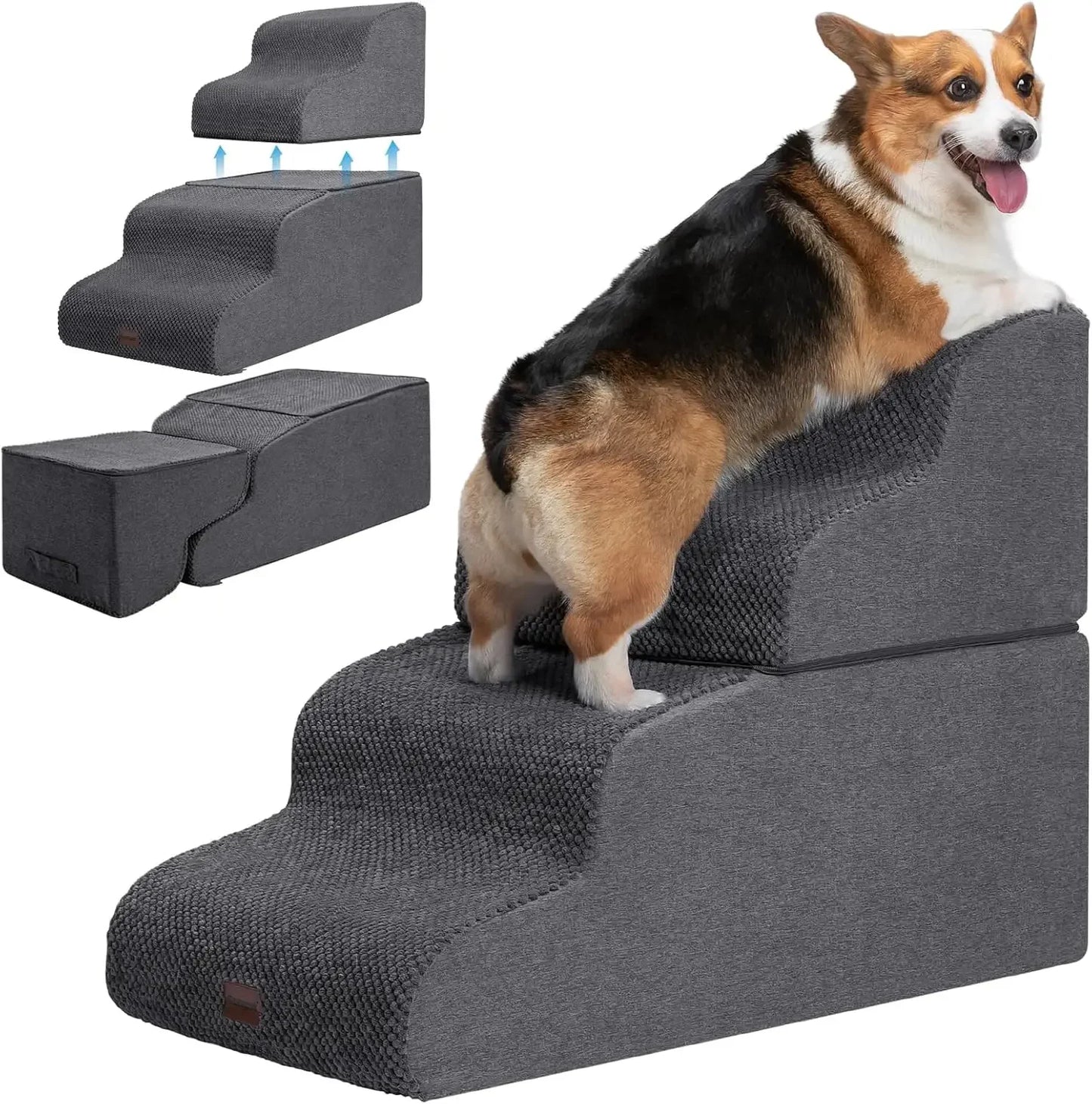 Dog Stairs for High Beds, 4-Step Dog Steps for Small Dogs and Cats, Foldable Pet Stairs