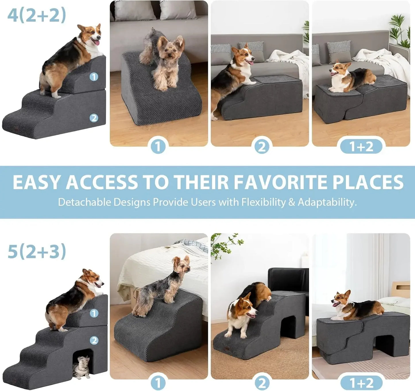 Dog Stairs for High Beds, 4-Step Dog Steps for Small Dogs and Cats, Foldable Pet Stairs