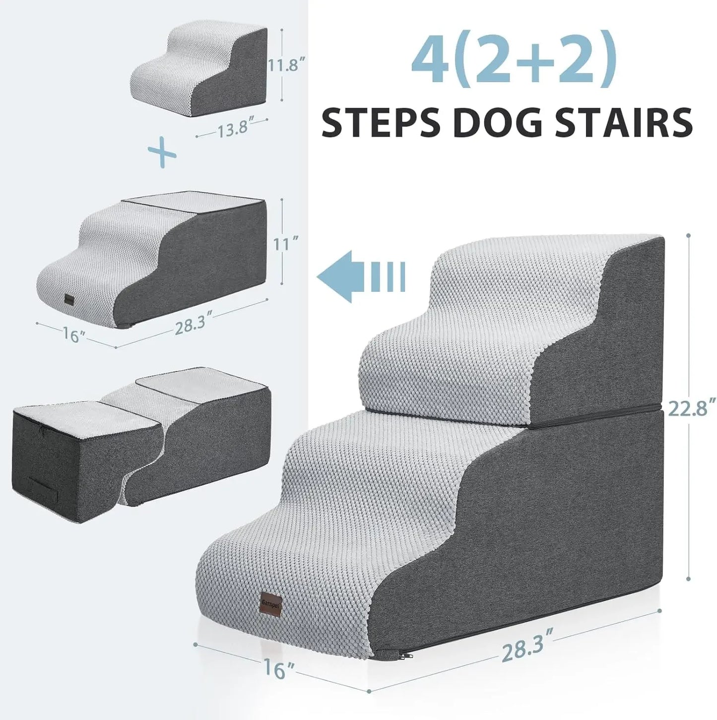 Dog Stairs for High Beds, 4-Step Dog Steps for Small Dogs and Cats, Foldable Pet Stairs